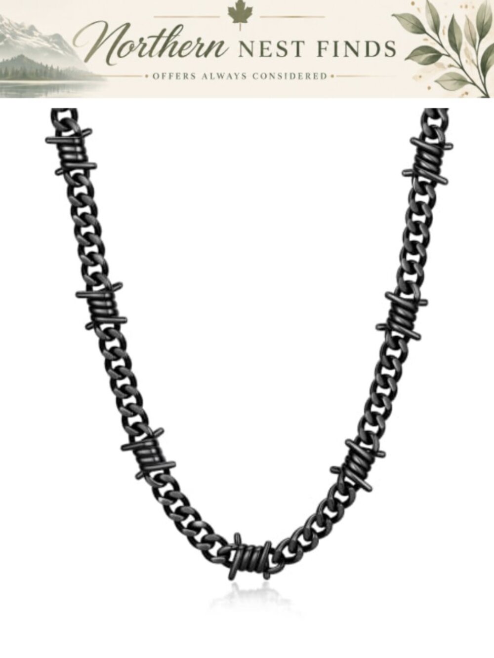 Stainless Steel Barbed Wire Cuban Chain Necklace 18 Inch Men Women Punk Gothic